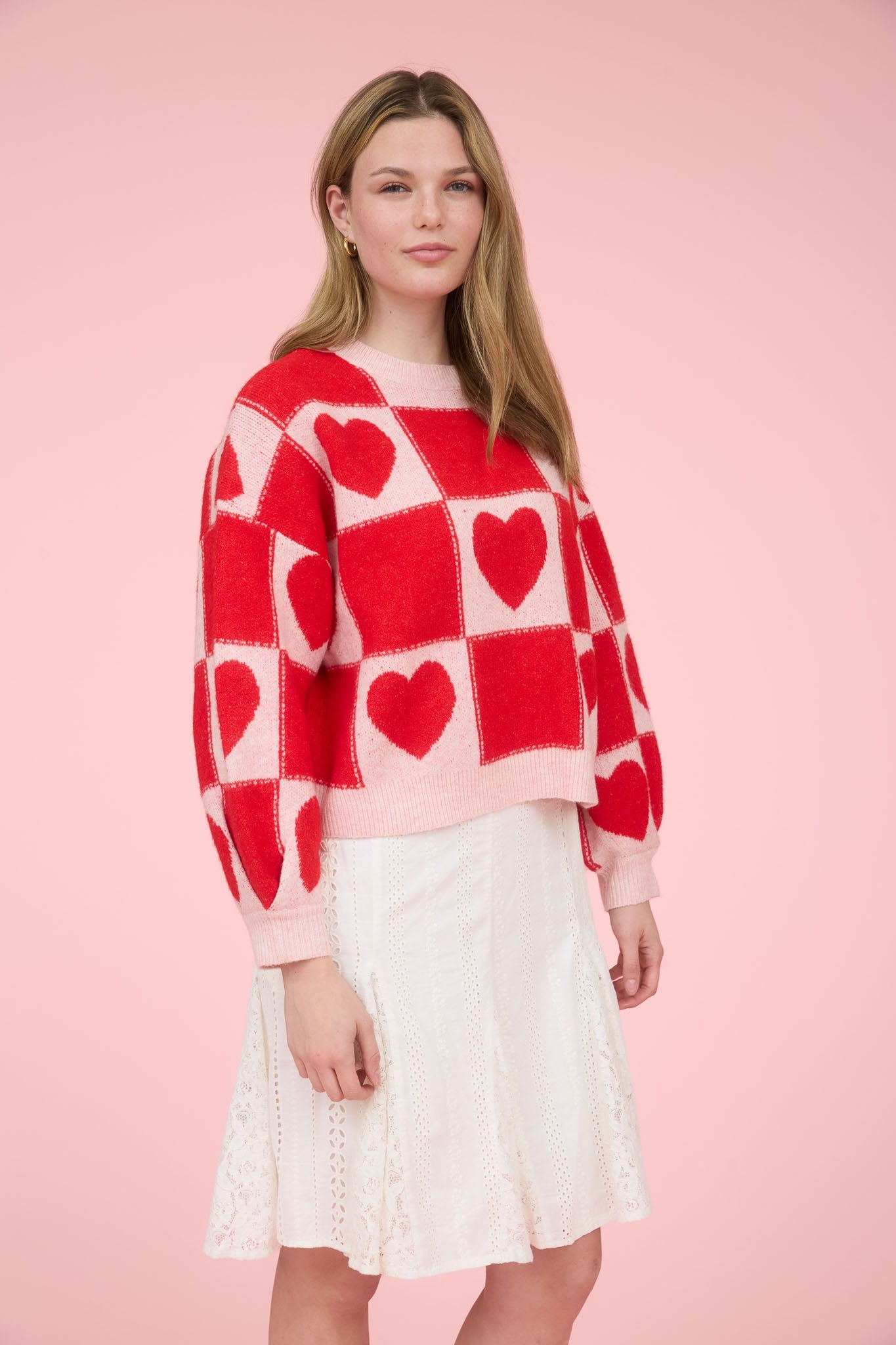 Checkered Heart Print Sweater
