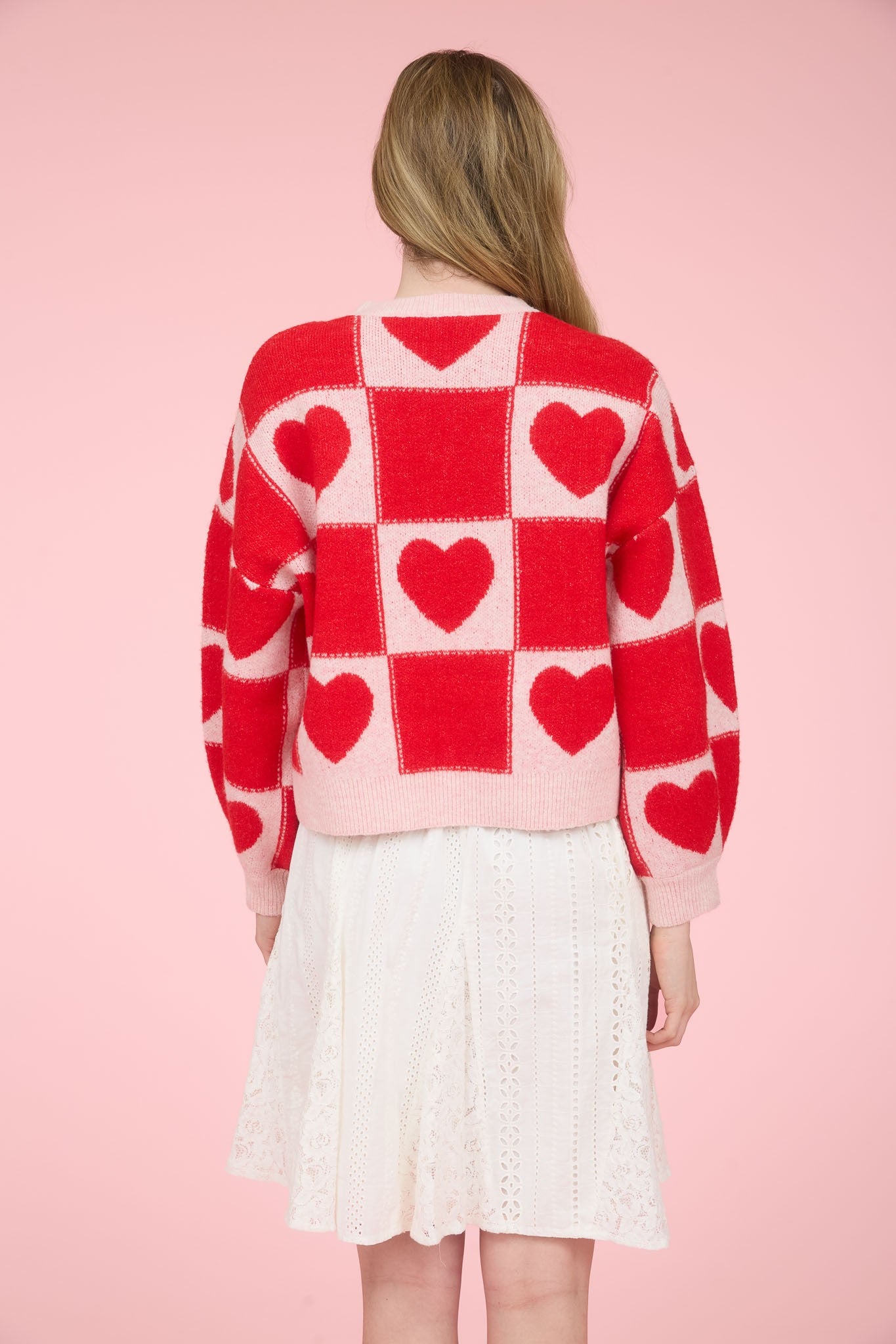Checkered Heart Print Sweater