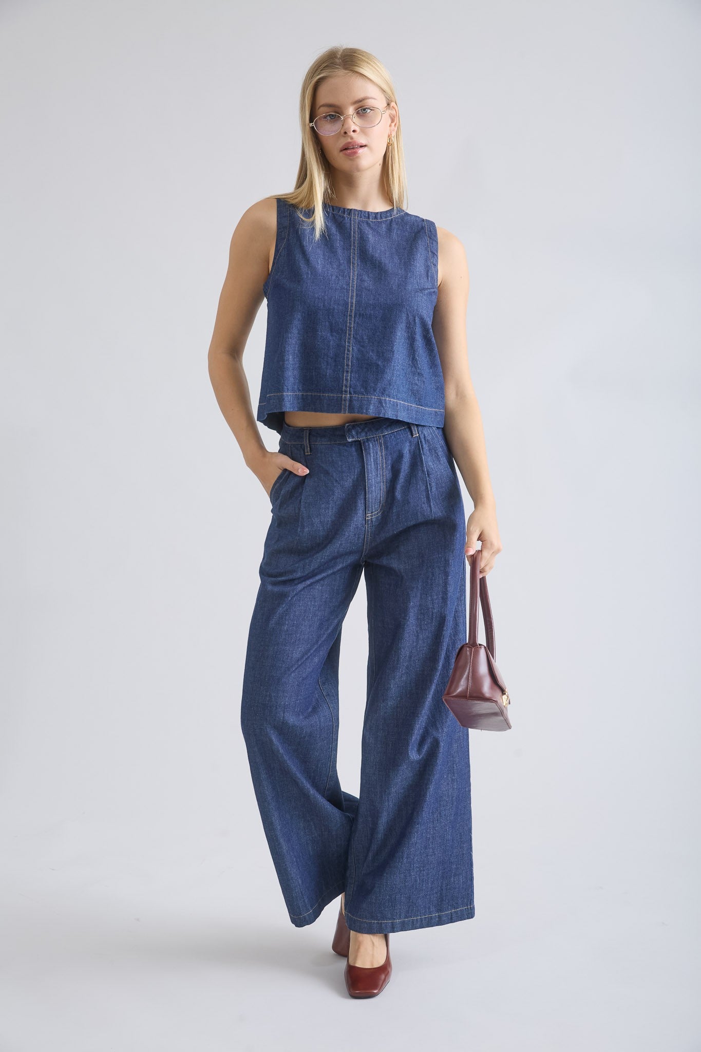 High Waist Wide Leg Denim Pants