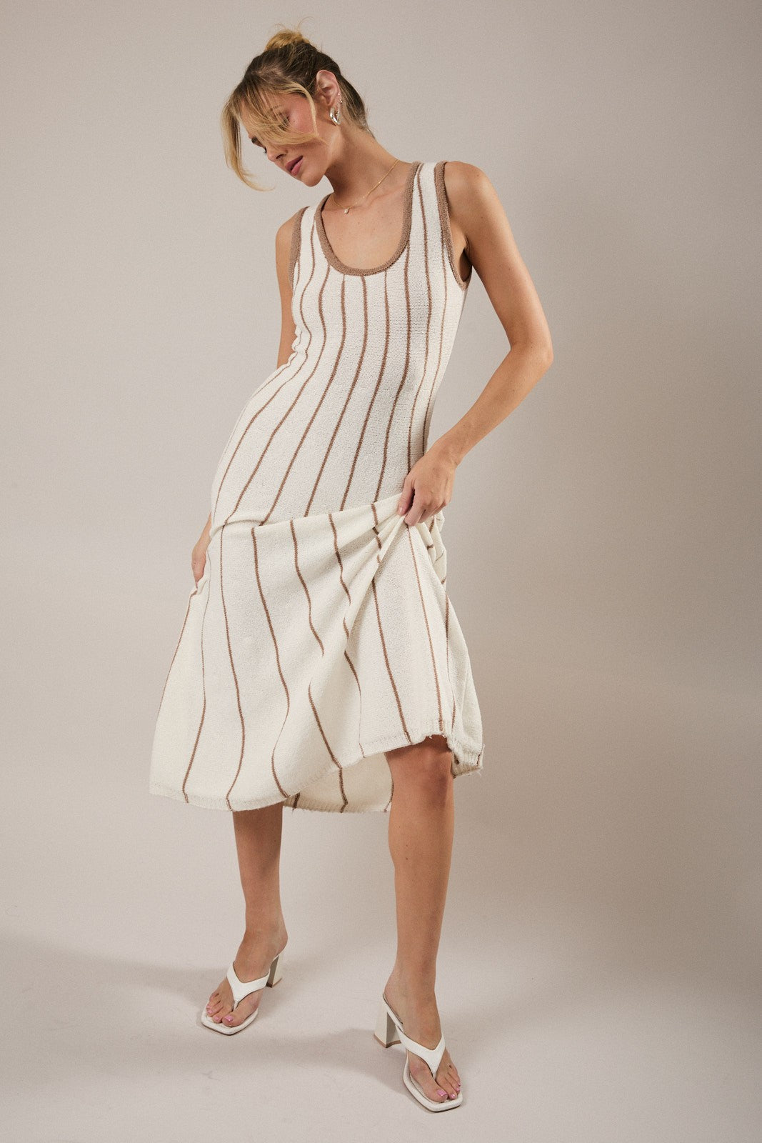 Sleeveless Vertical Stripe Knit Maxi Dress