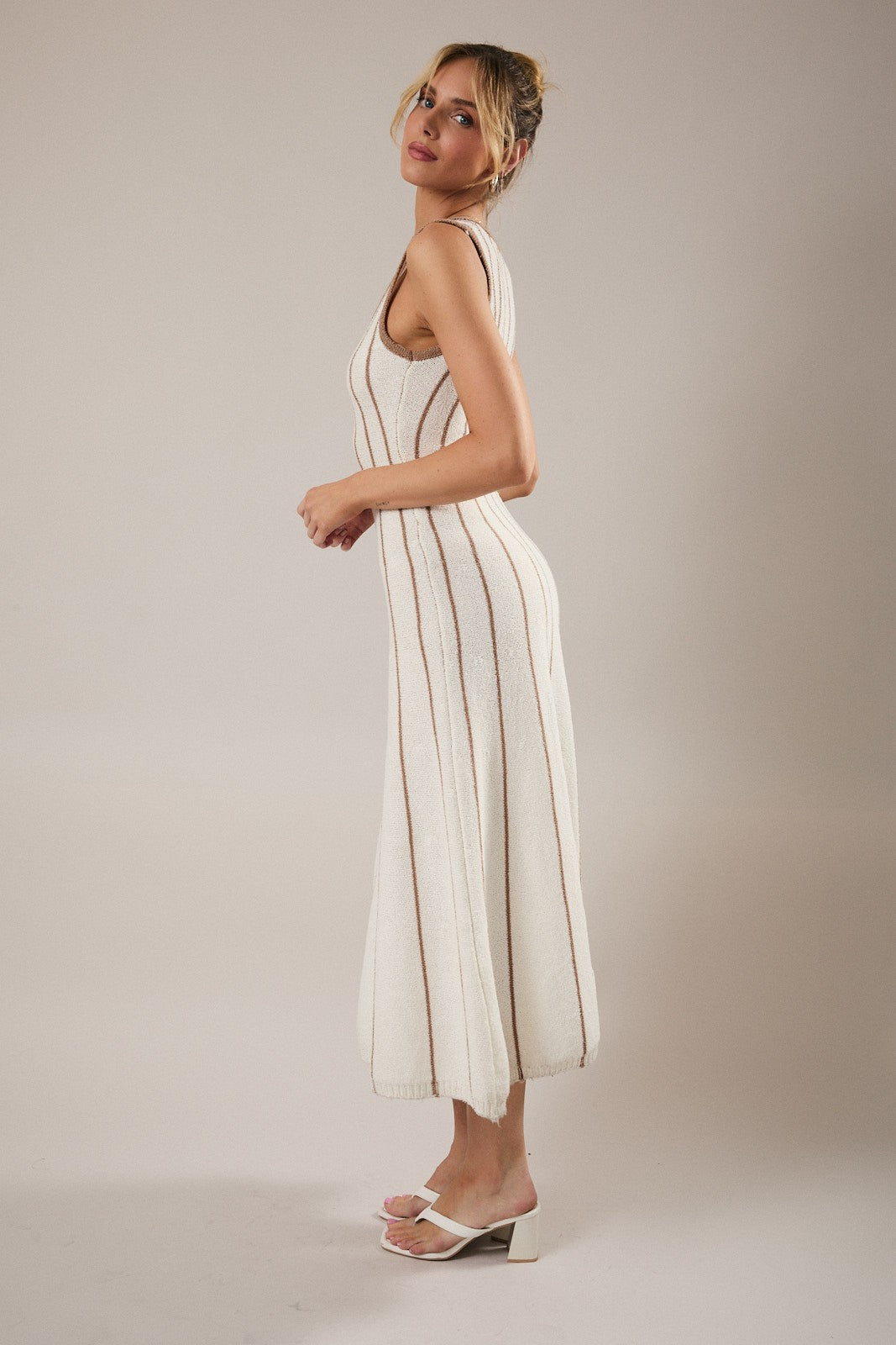 Sleeveless Vertical Stripe Knit Maxi Dress