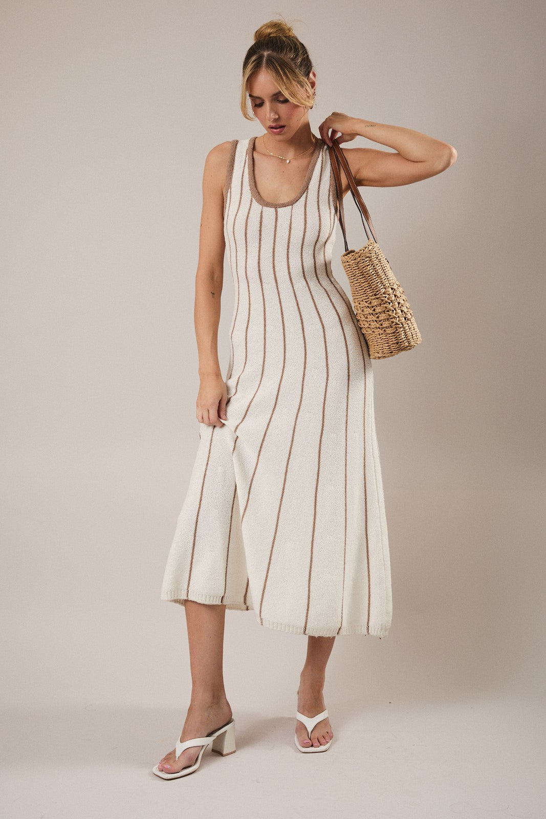 Sleeveless Vertical Stripe Knit Maxi Dress