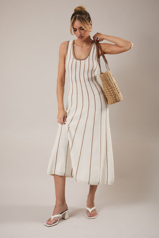 Sleeveless Vertical Stripe Knit Maxi Dress