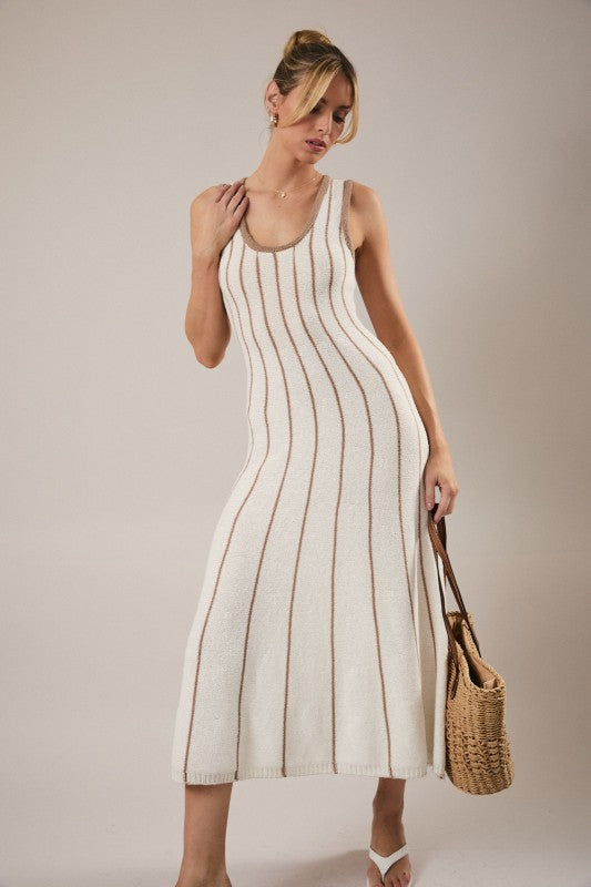 Sleeveless Vertical Stripe Knit Maxi Dress