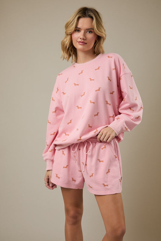 Long Sleeve Dachshund Print Sweatshirt (Top Only*)
