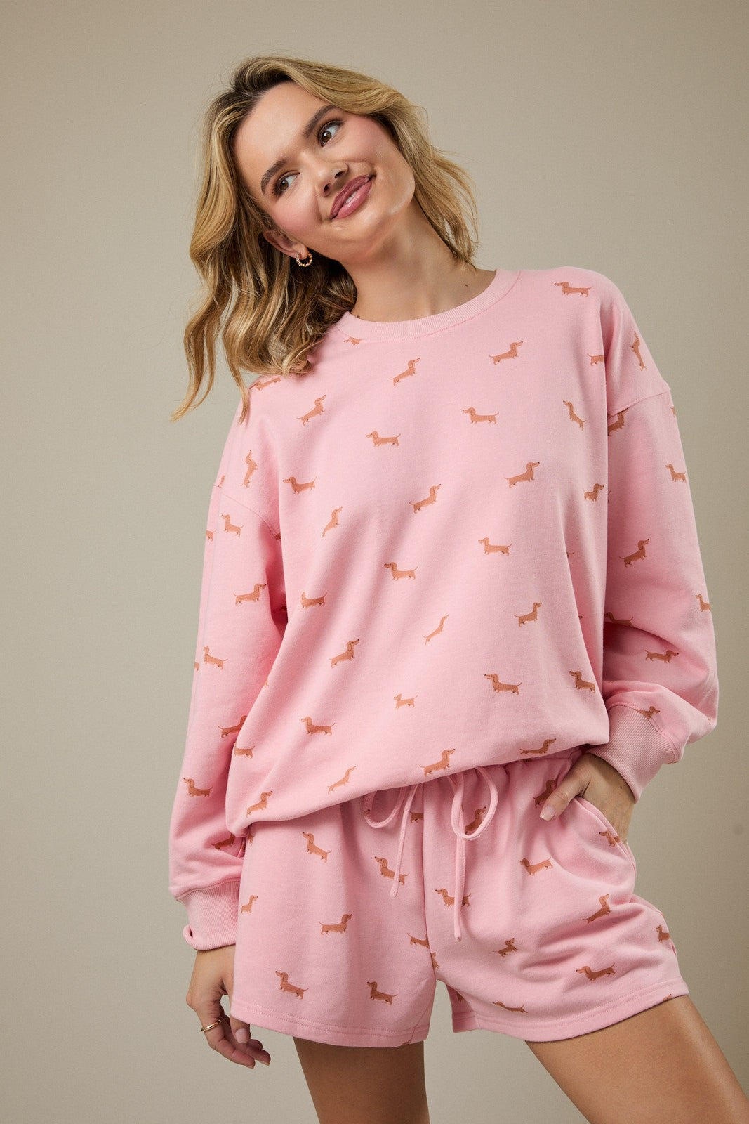 Long Sleeve Dachshund Print Sweatshirt (Top Only*)