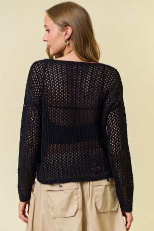 V-Neck Long Sleeve Lightweight Knit Top