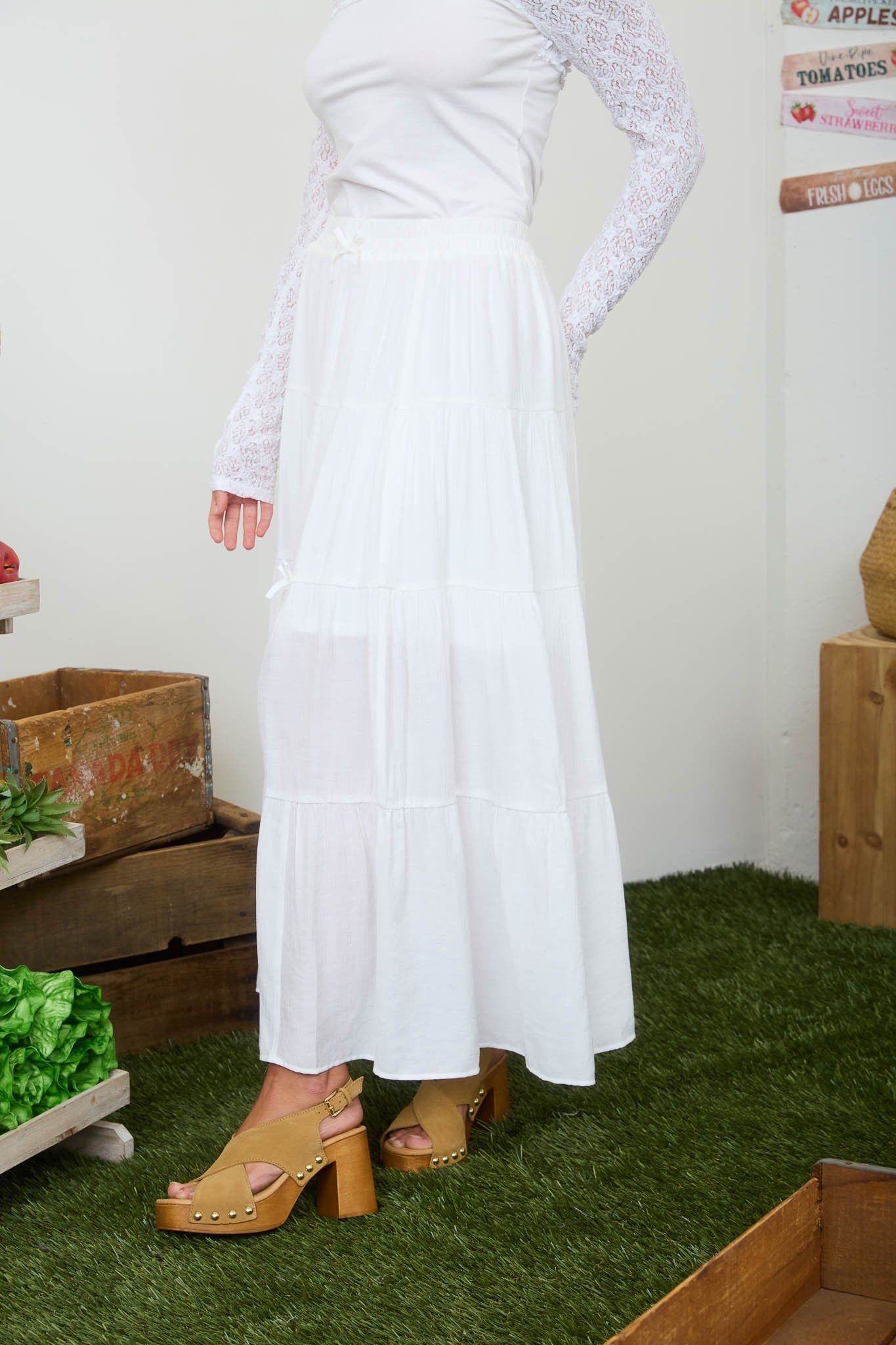 Bow Detail Tiered Maxi Skirt