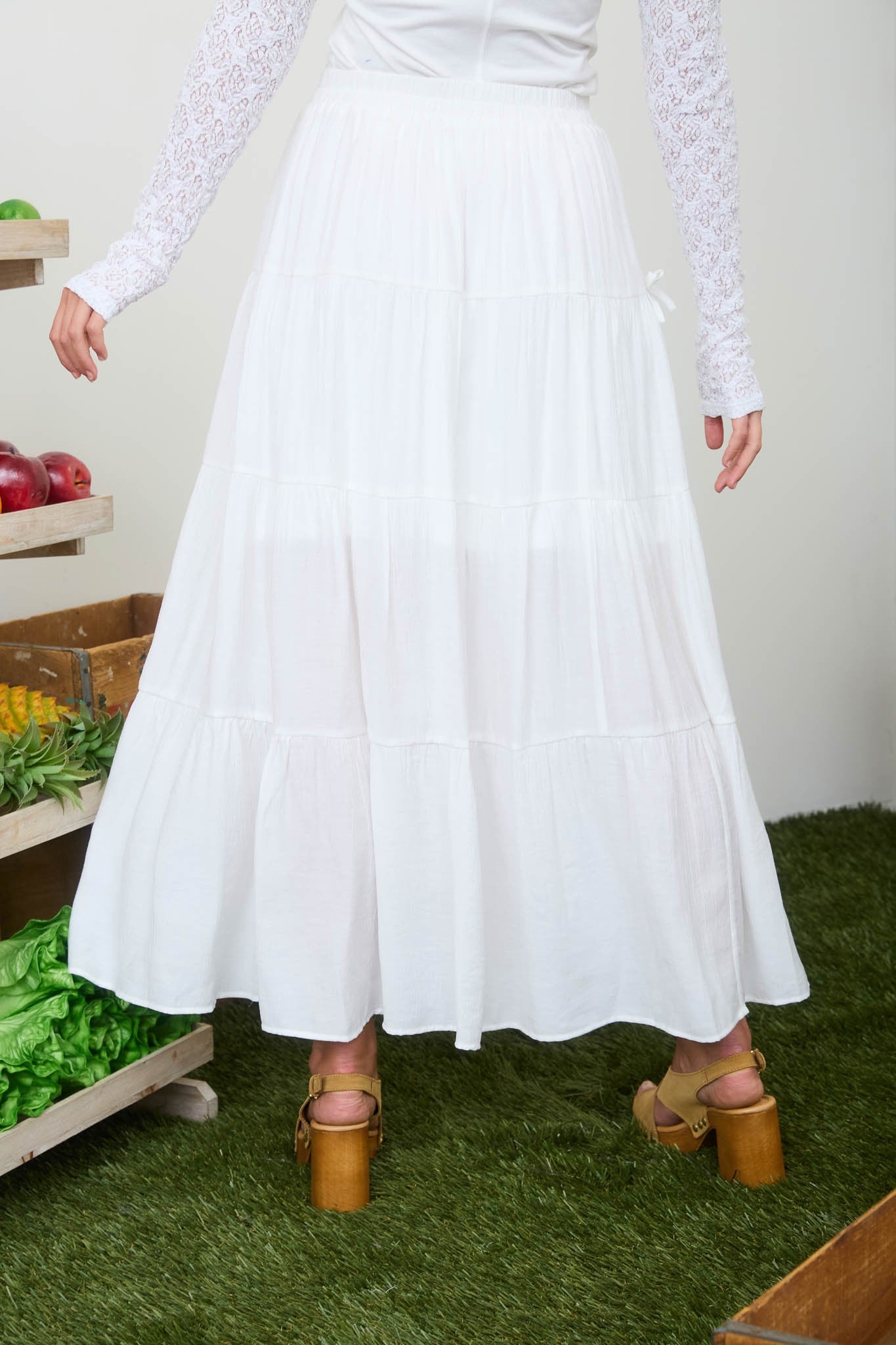 Bow Detail Tiered Maxi Skirt