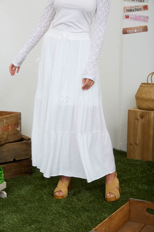 Bow Detail Tiered Maxi Skirt