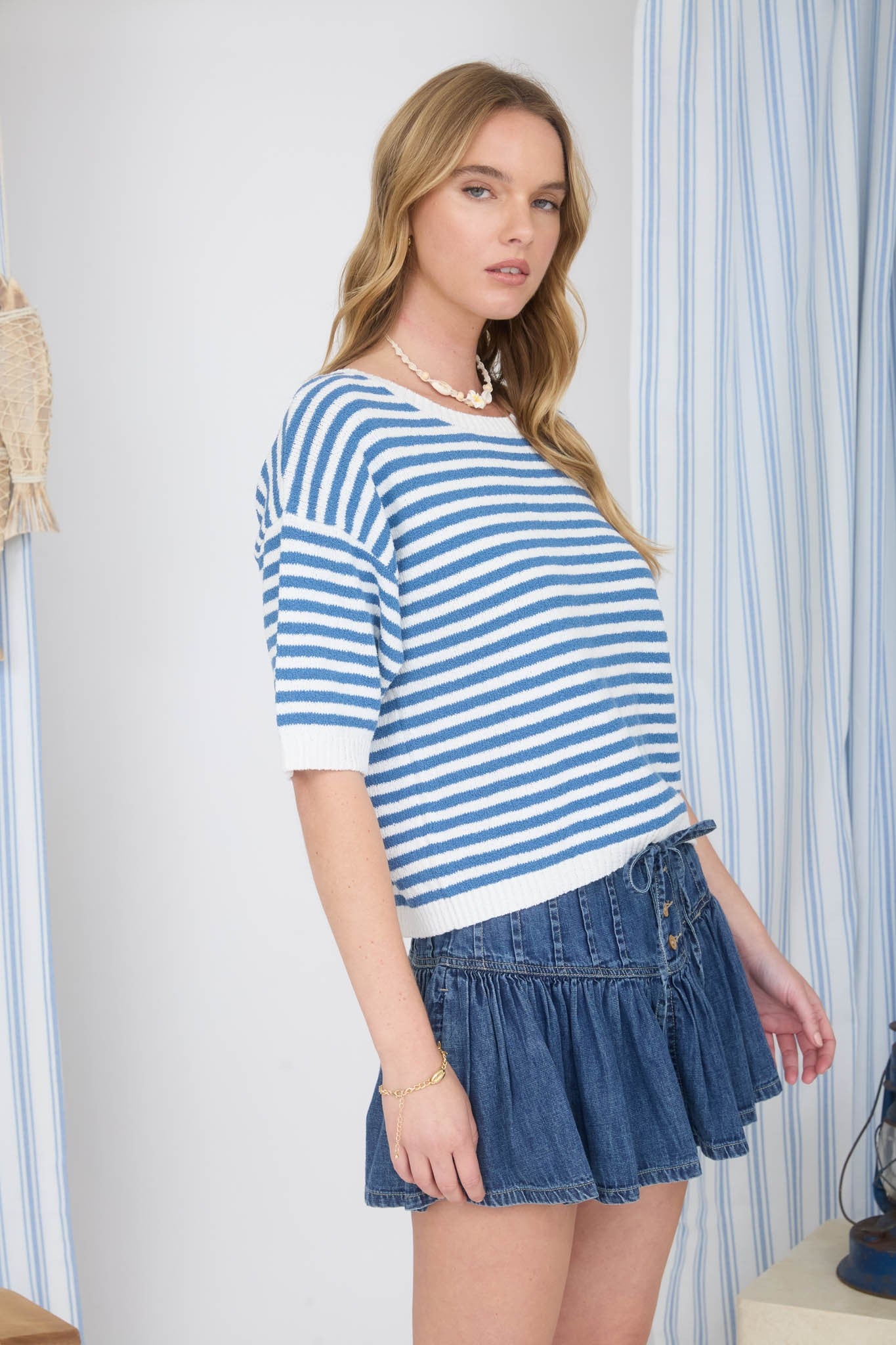 Button Back Blue Stripe Sweater