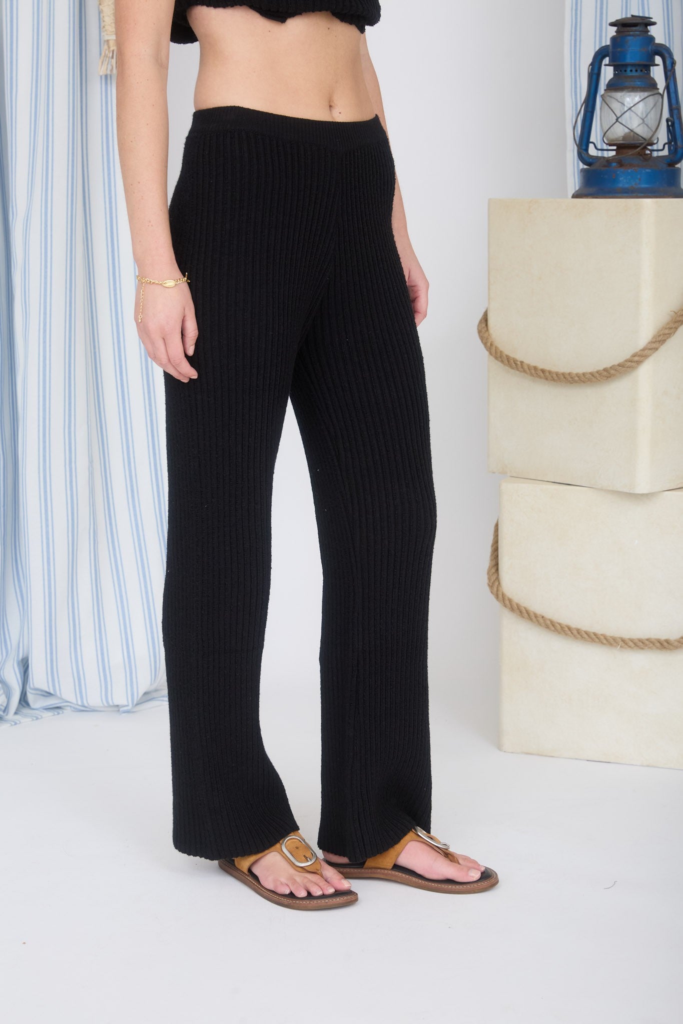 Elastic Waist Ribbed Knit Lounge Pants