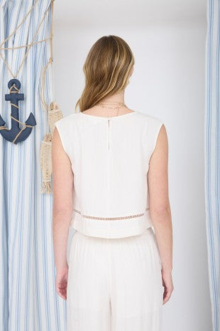 Ladder Lace Trim Linen Blend Sleeveless Top