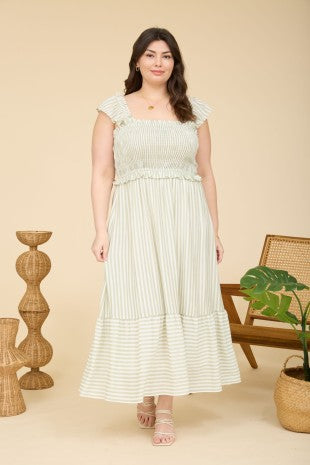Olive Stripe Midi Dress (1X - 3X)