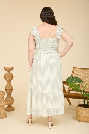 Olive Stripe Midi Dress (1X - 3X)