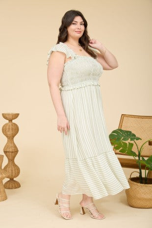 Olive Stripe Midi Dress (1X - 3X)