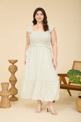 Olive Stripe Midi Dress (1X - 3X)