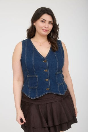 Sleeveless Denim Vest (Dark Denim - XL, XXL, XXXL)