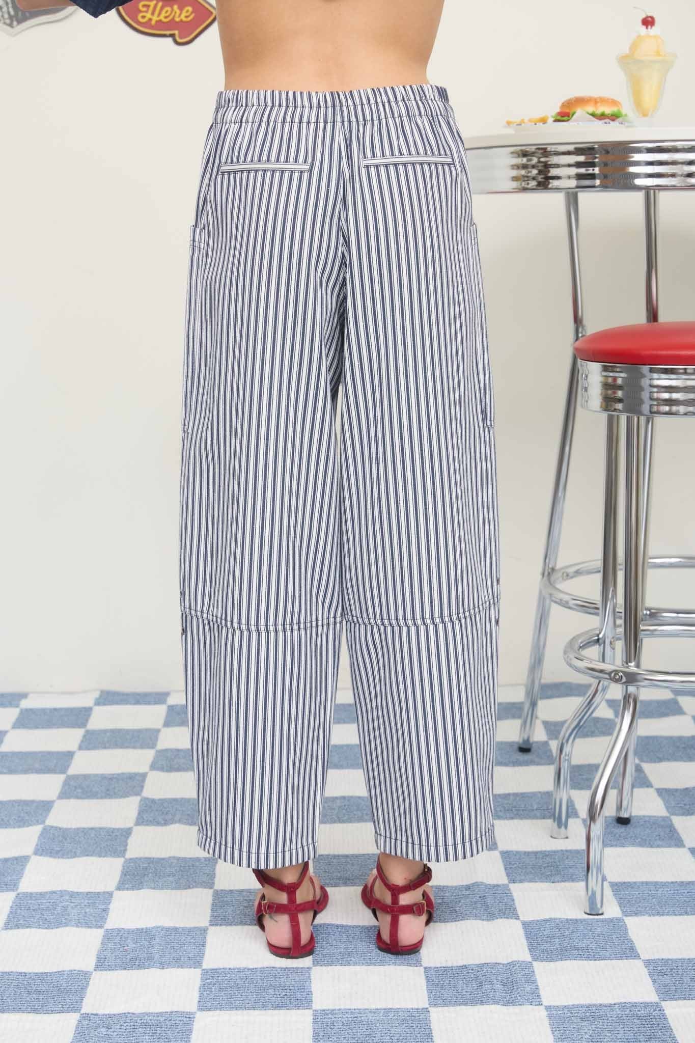 Elastic Waist Oversized Pocket Pants (Navy Pinstripe)