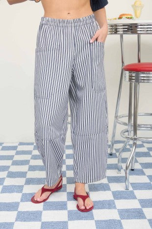 Elastic Waist Oversized Pocket Pants (Navy Pinstripe)