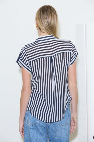 Lightweight Navy & White Striped Blouse