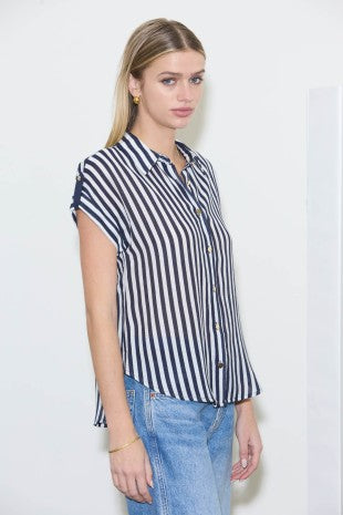 Lightweight Navy & White Striped Blouse
