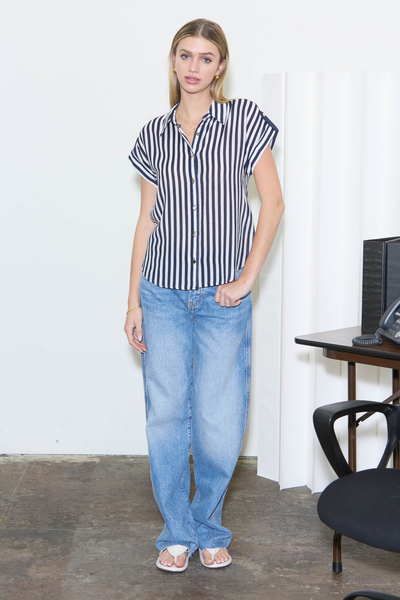 Lightweight Navy & White Striped Blouse