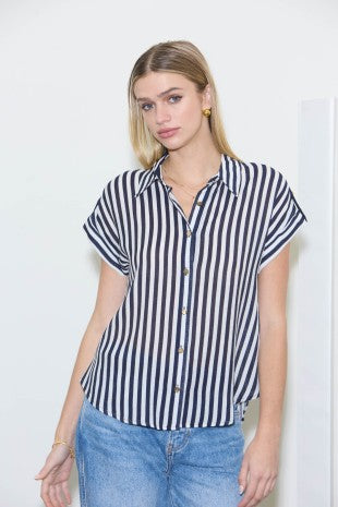 Lightweight Navy & White Striped Blouse
