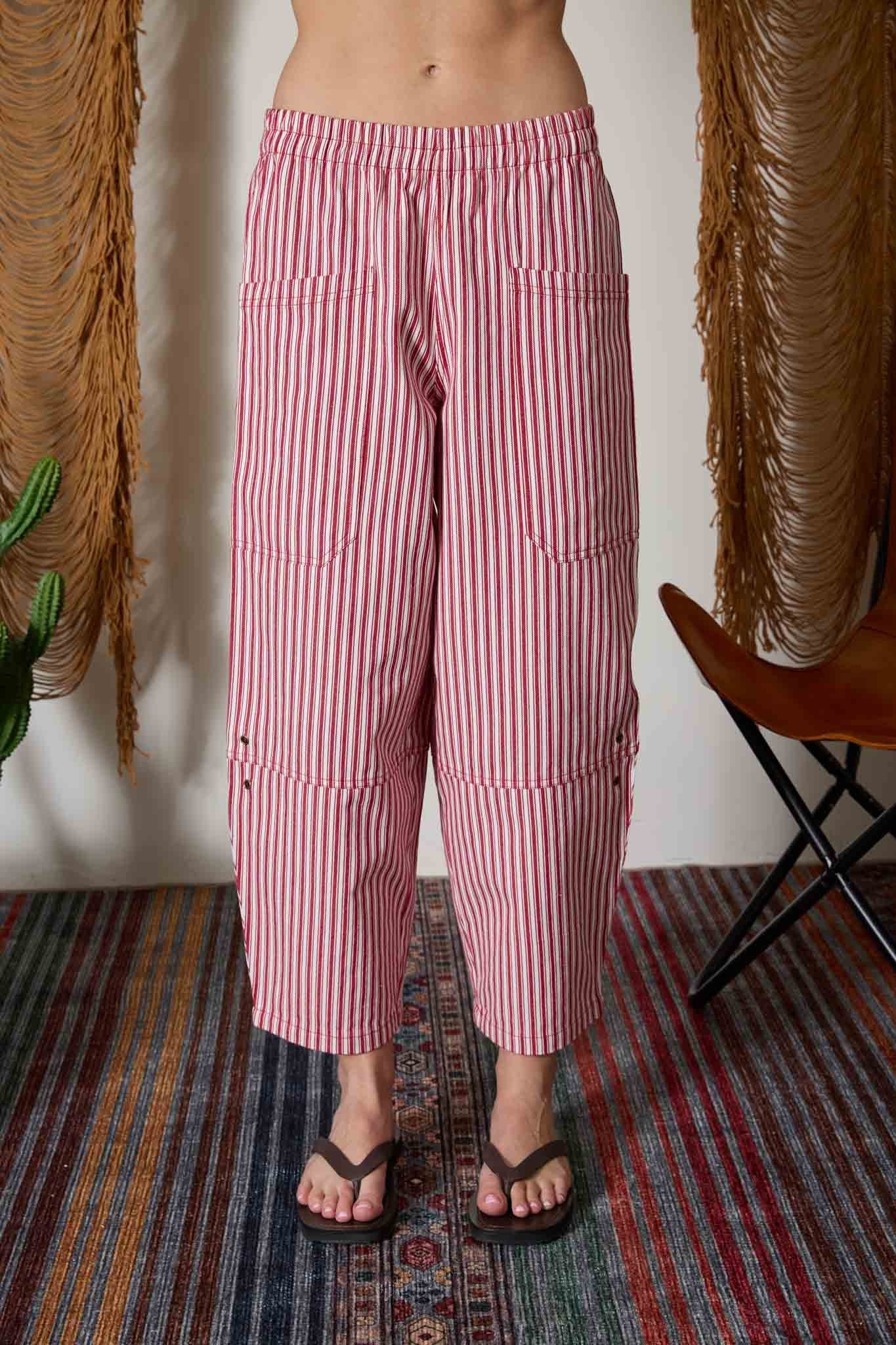 Elastic Waist Oversized Pocket Pants (Red Pinstripe)
