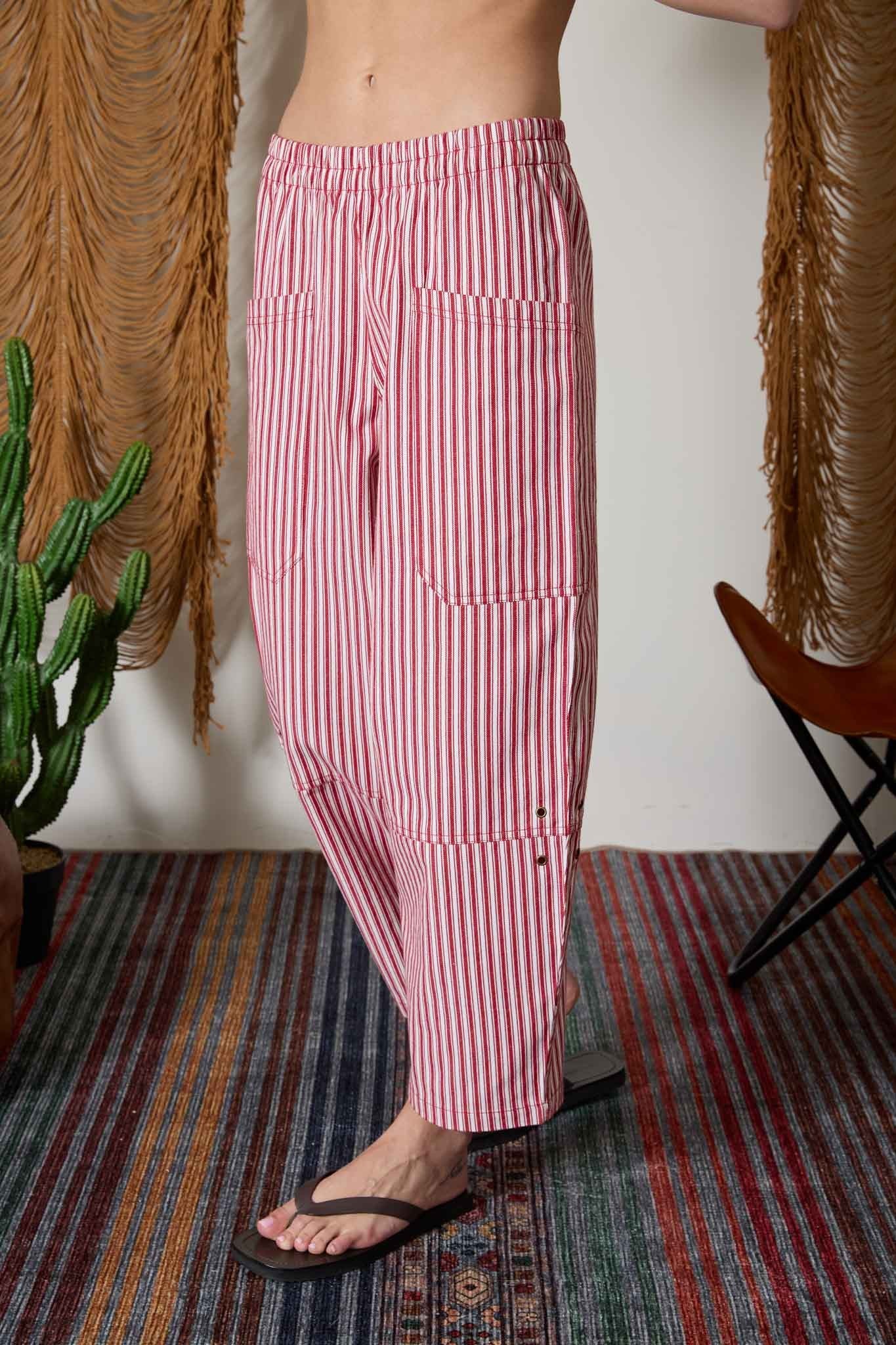 Elastic Waist Oversized Pocket Pants (Red Pinstripe)