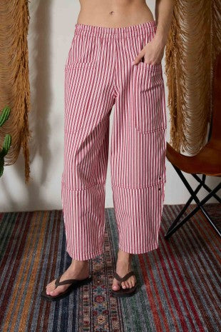 Elastic Waist Oversized Pocket Pants (Red Pinstripe)