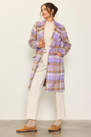 Plaid Midi Length Coat