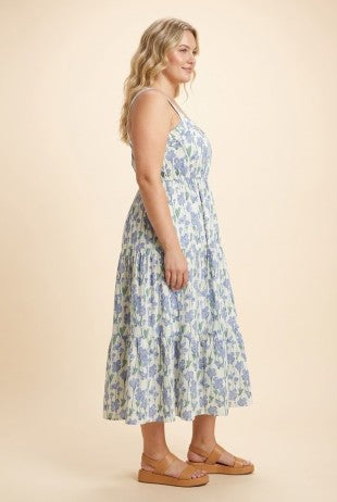 Floral Print Pleat Detail Sleeveless Poplin Dress (1X - 3X)