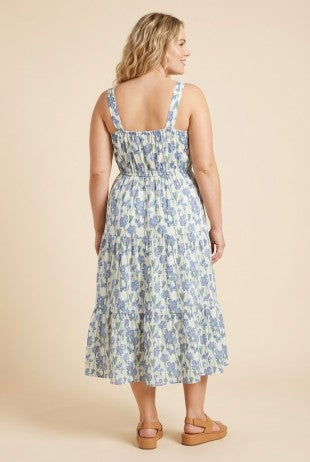 Floral Print Pleat Detail Sleeveless Poplin Dress (1X - 3X)