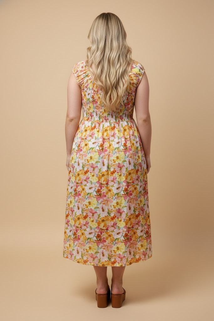 Vivid Floral Smocked Tank Dress (1X - 3X)