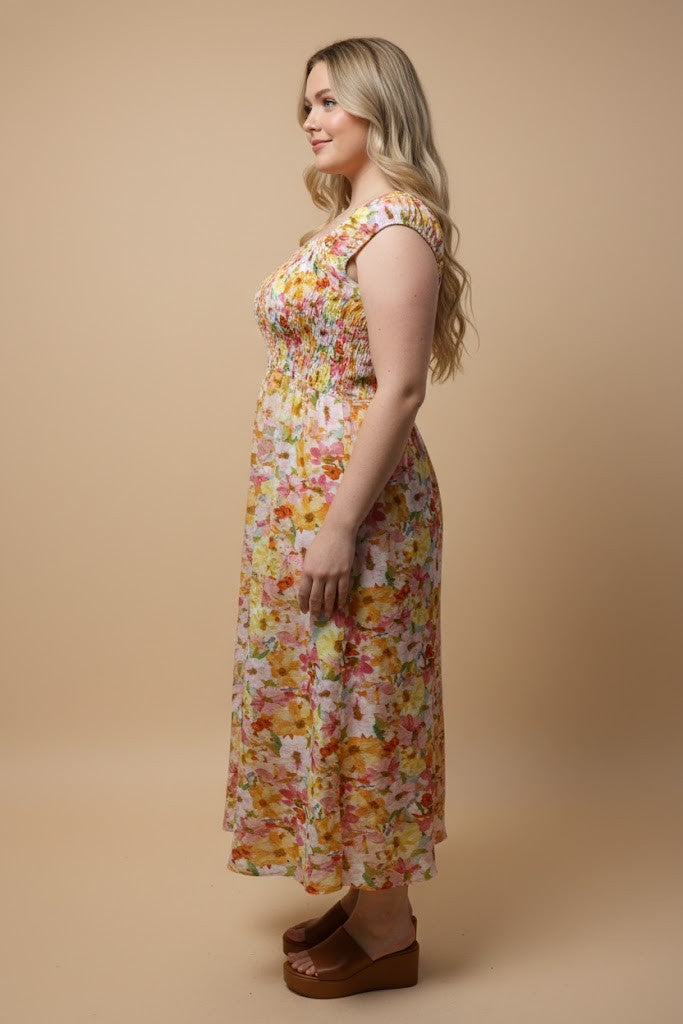 Vivid Floral Smocked Tank Dress (1X - 3X)