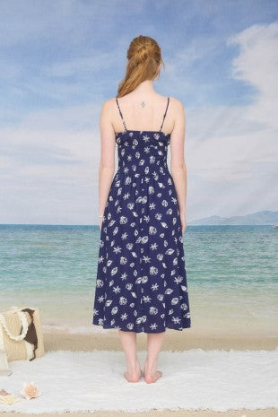 Seashell Motif Spaghetti Strap Midi Dress
