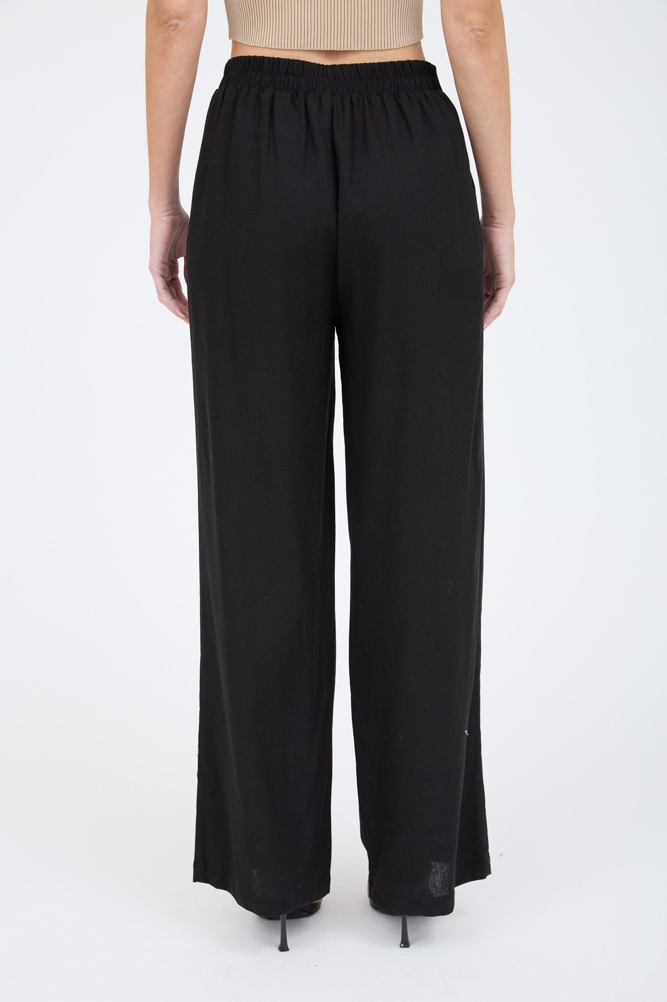 High Waisted Front Pleat Linen Blend Pants