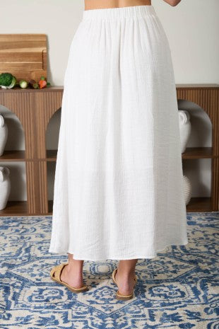 Elastic Waist Button Front Skirt w/ Pockets