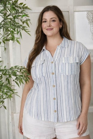 Short Sleeve Stripe Collared Shirt (1X - 3X)