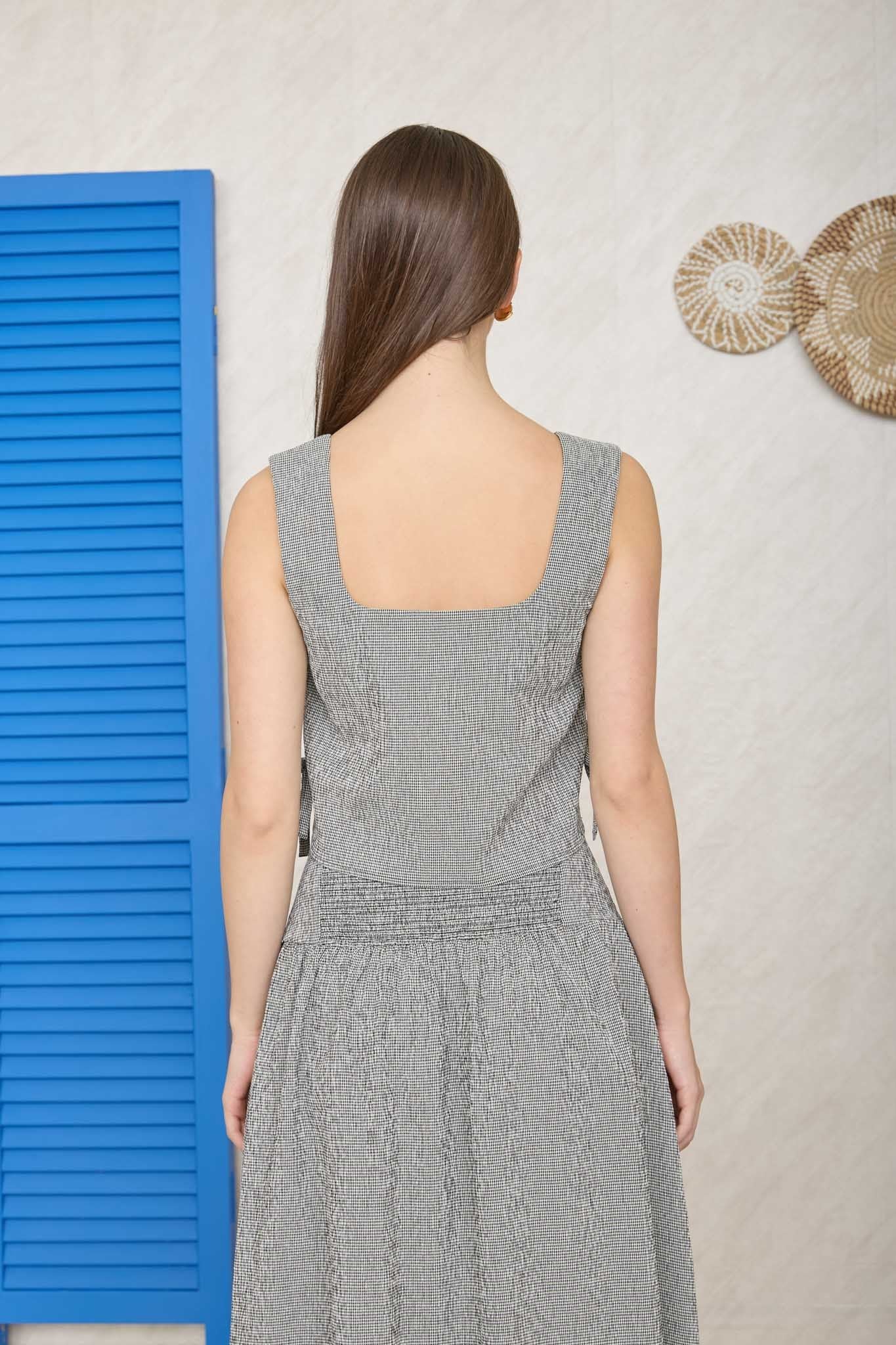 Mini Gingham Print Side Tie Tank Top