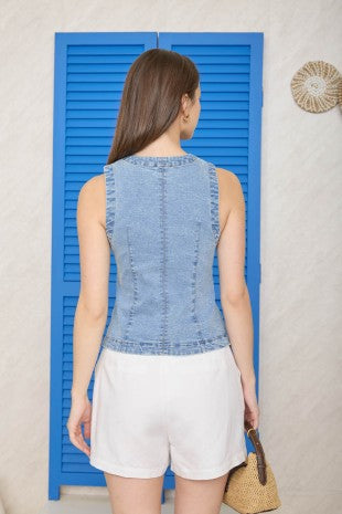 Light Wash Denim Button Front Vest