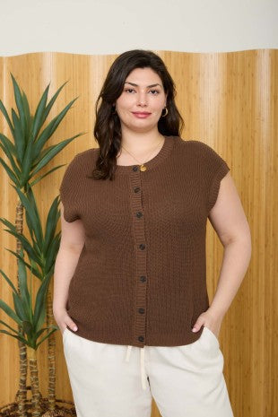 Short Sleeve Button Down Knit Top (XL - XXXL)