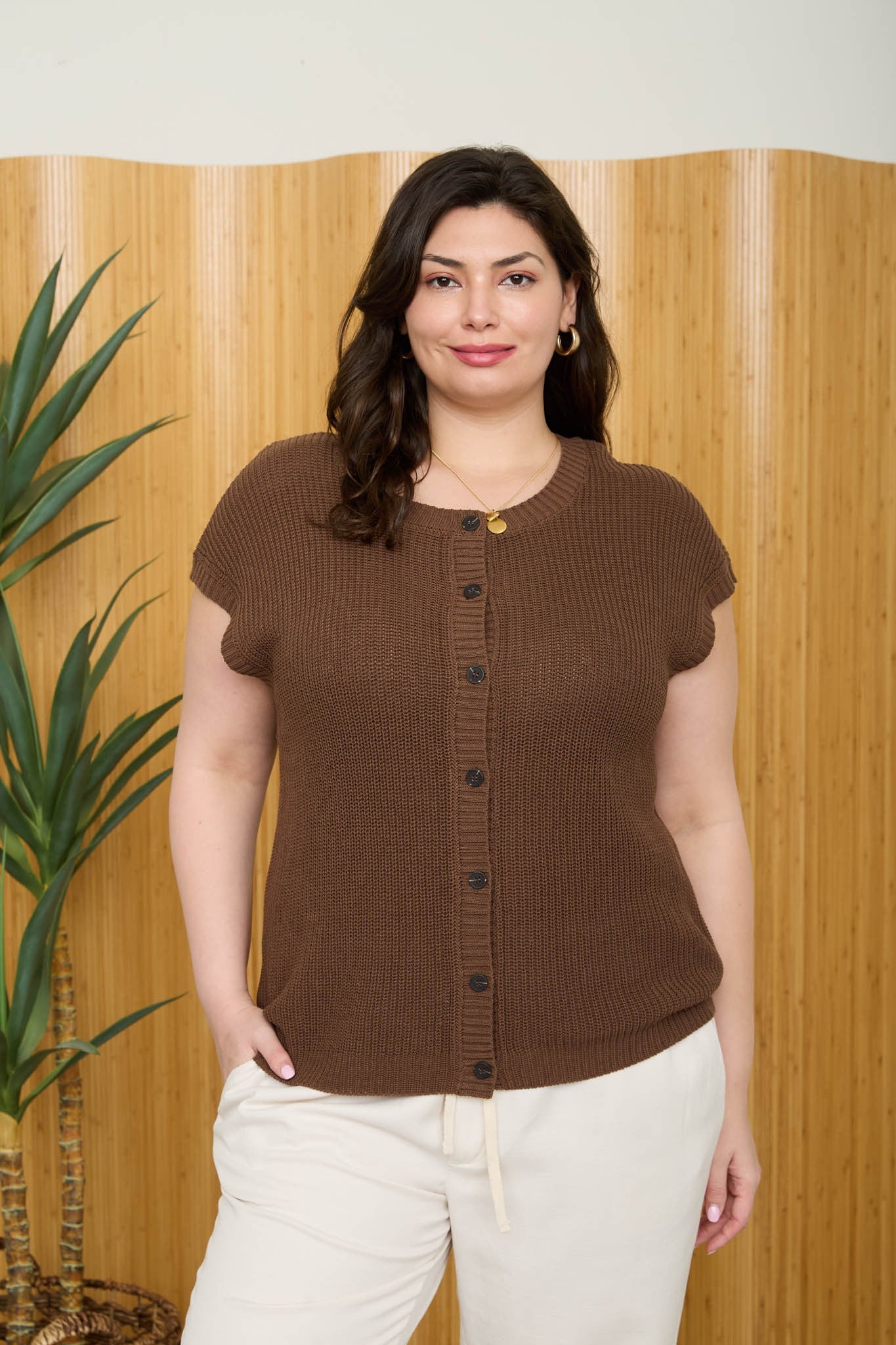 Short Sleeve Button Down Knit Top (XL - XXXL)