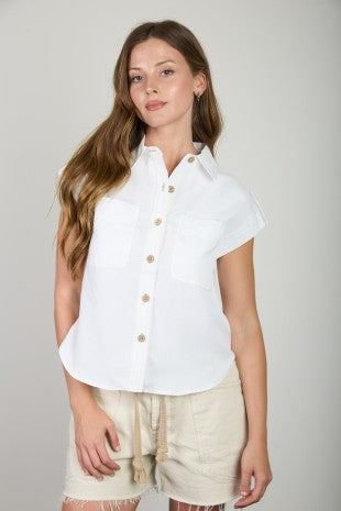 Short Sleeve Collared Button Front Shirt