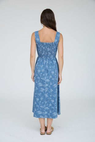 Floral Jacquard Corset Detail Midi Dress