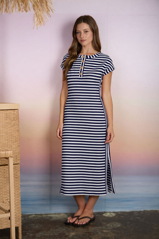 Short Sleeve Striped Midi Dress