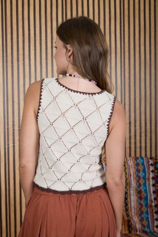 Crochet Contrast Stitch Front Tie Vest
