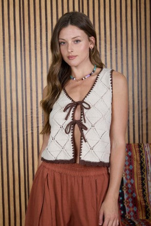 Crochet Contrast Stitch Front Tie Vest