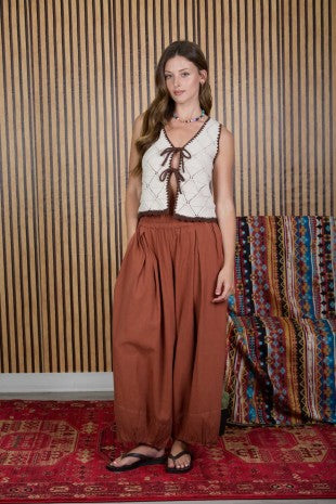 Crochet Contrast Stitch Front Tie Vest